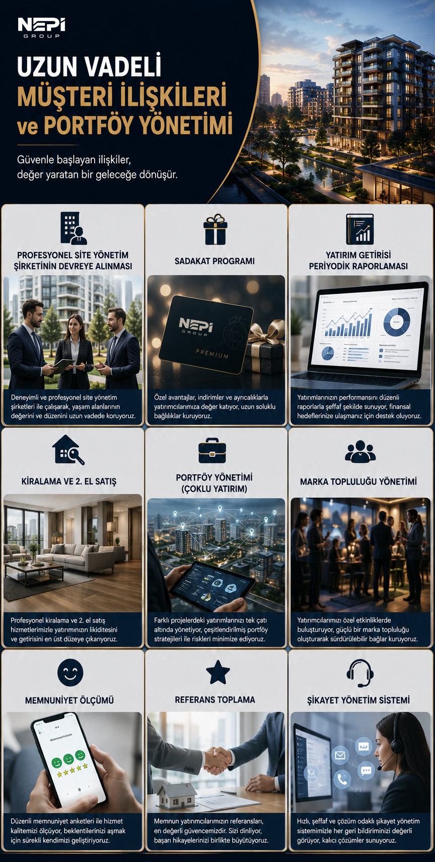 NEPİ GROUP KURUMSAL UZUN VADELİ MÜŞTERİ İLİŞKİLERİ <br>
                            ve PORTFÖY YÖNETİMİ